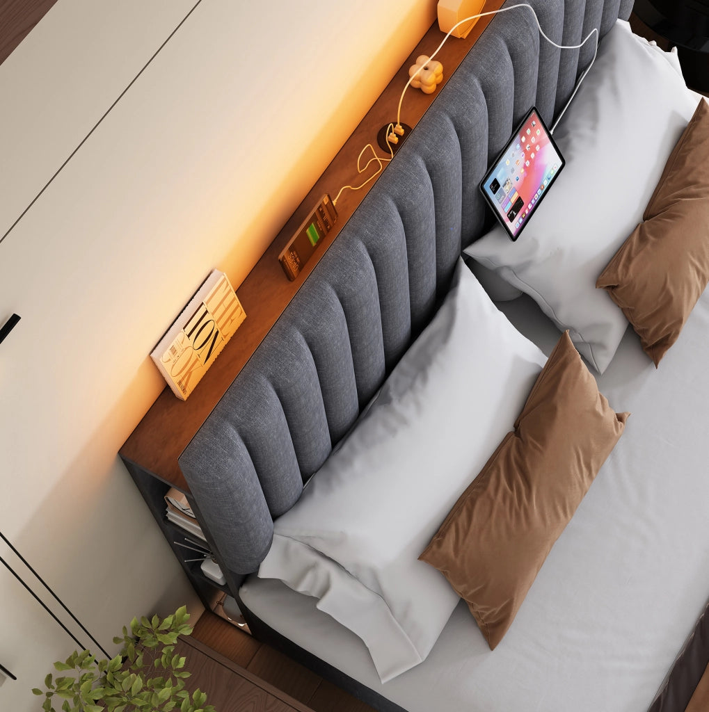 Letto matrimoniale 140x200 con LED, USB e contenitore