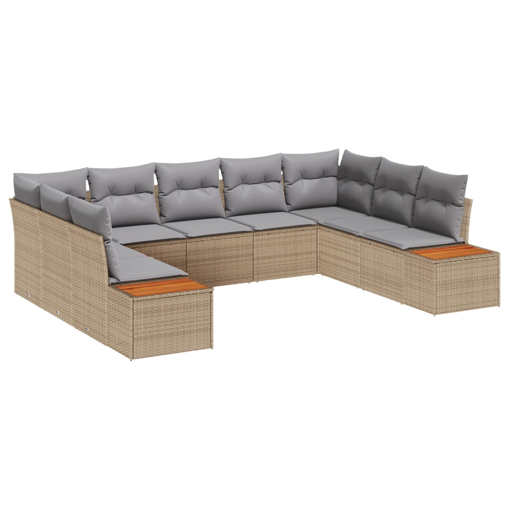 Set di Divani da Giardino con Cuscini Beige in Rattan PE e Acacia