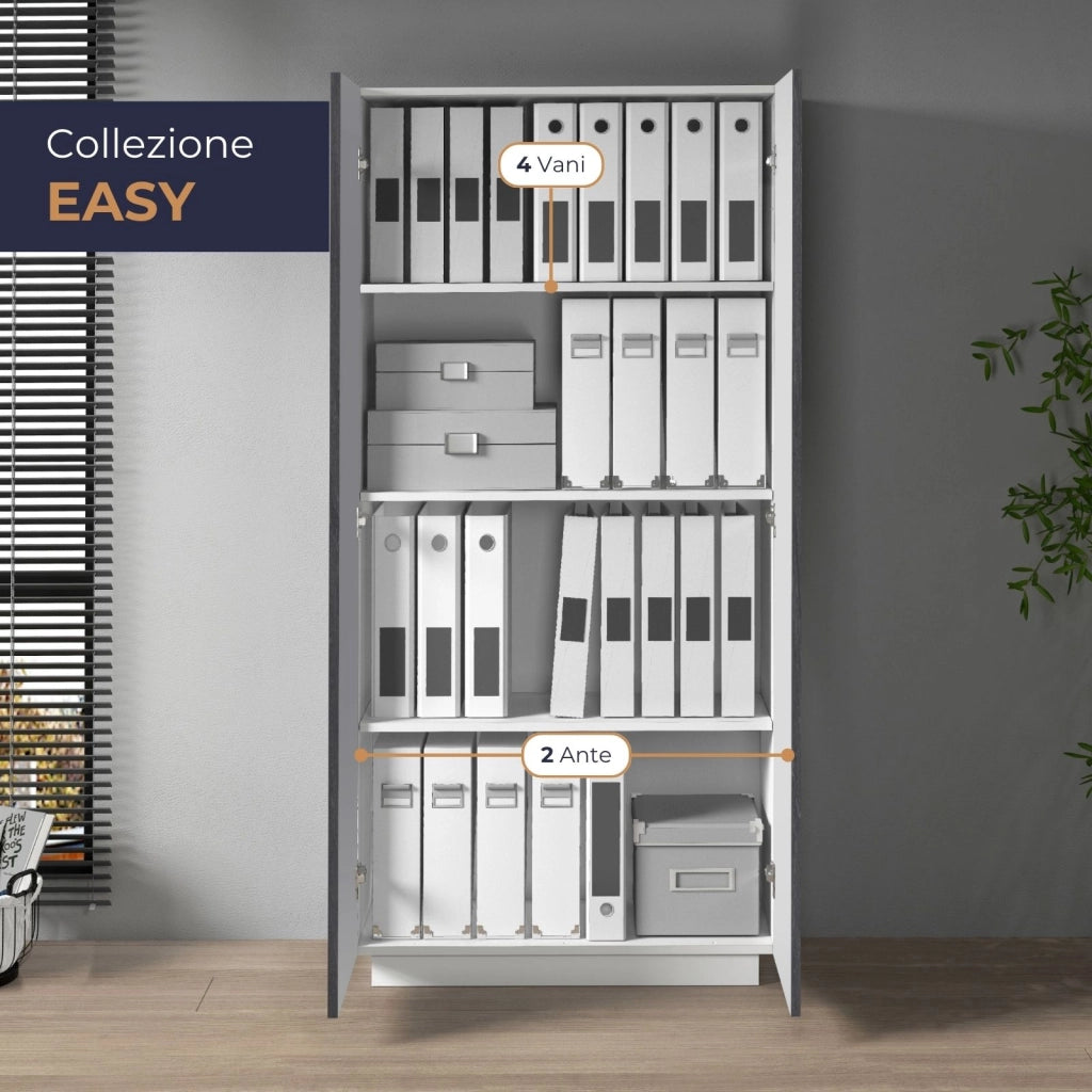 WHOUS Armadio multiuso Easy a 2 ante bianco opaco e report 79,20x38x166 cm