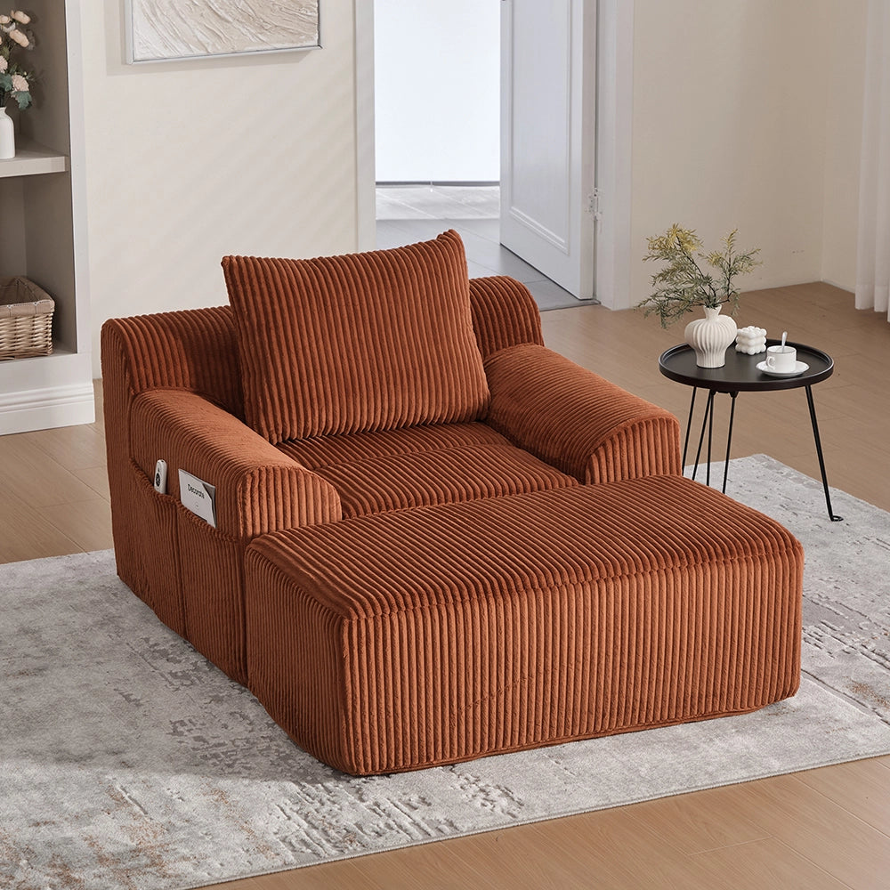 Poltrona oversize - Xylo - Velluto costato con tasche laterali, pouf e nessun assemblaggio