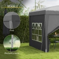 Gazebo da Esterno 3x3 m Pieghevole con 4 Pannelli Laterali, in Acciaio e Tessuto Oxford Grigio