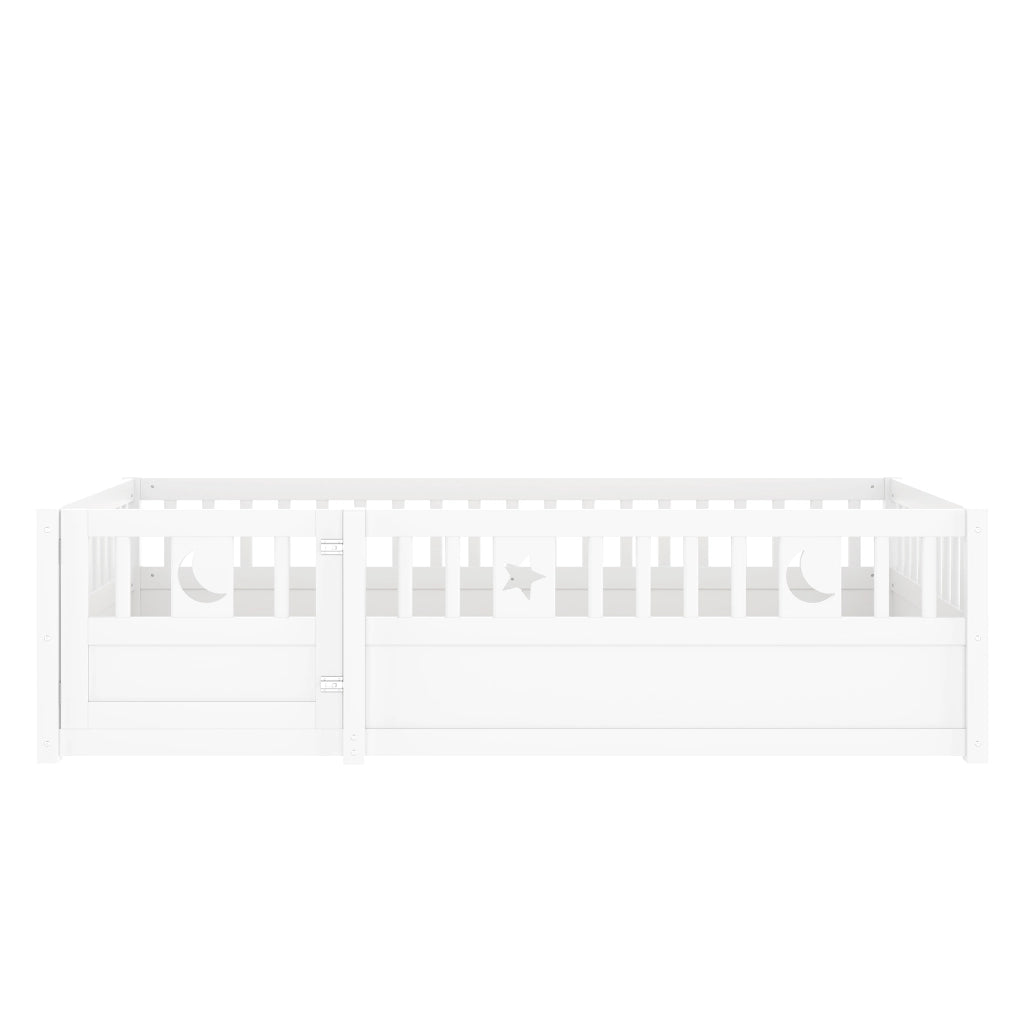 DESMIU Letto per bambini 90 × 190 cm con sponda di sicurezza e chiusura, senza materasso, in pino, bianco