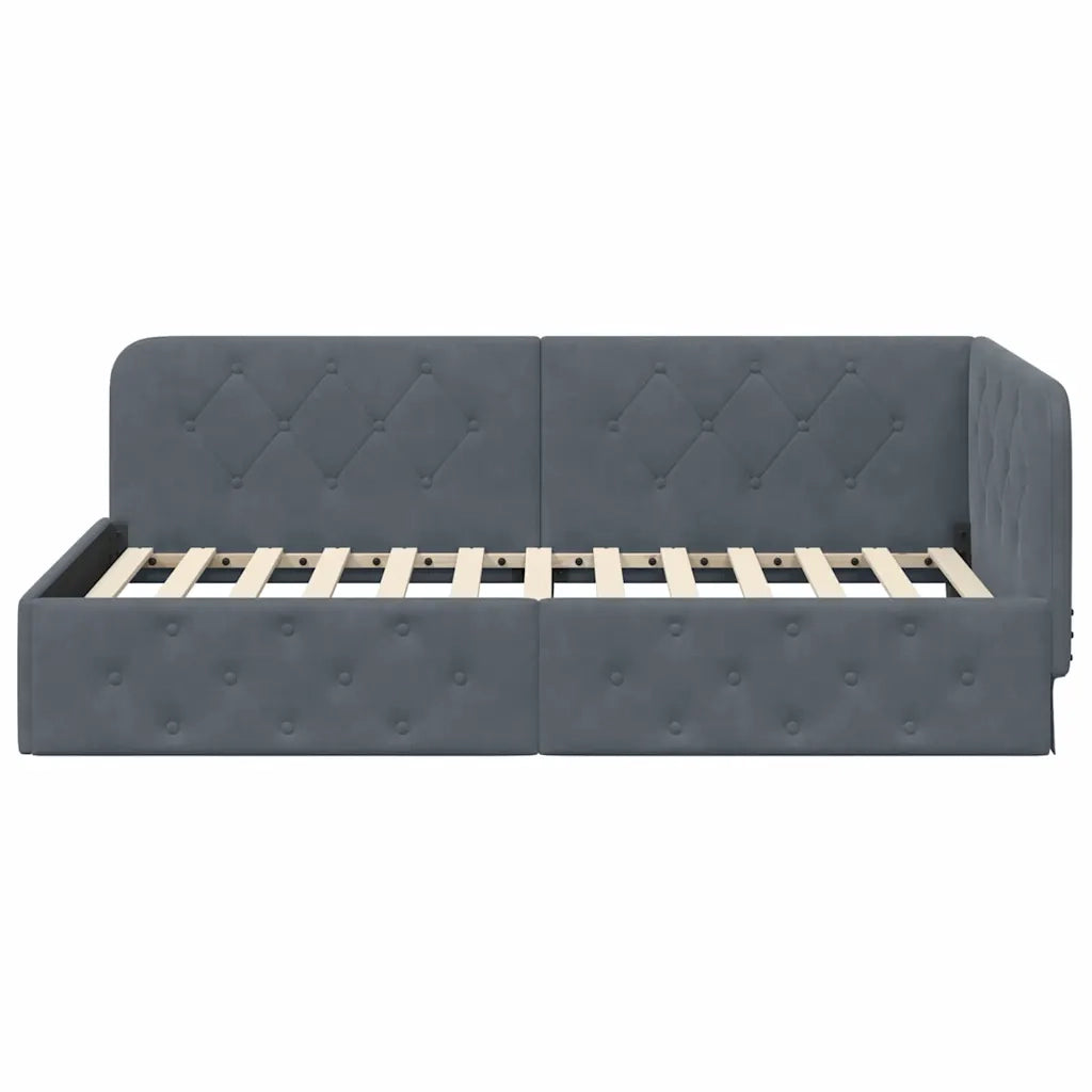 Cornice del letto ad angolo Grigio scuro 100 x 200 cm Velluto