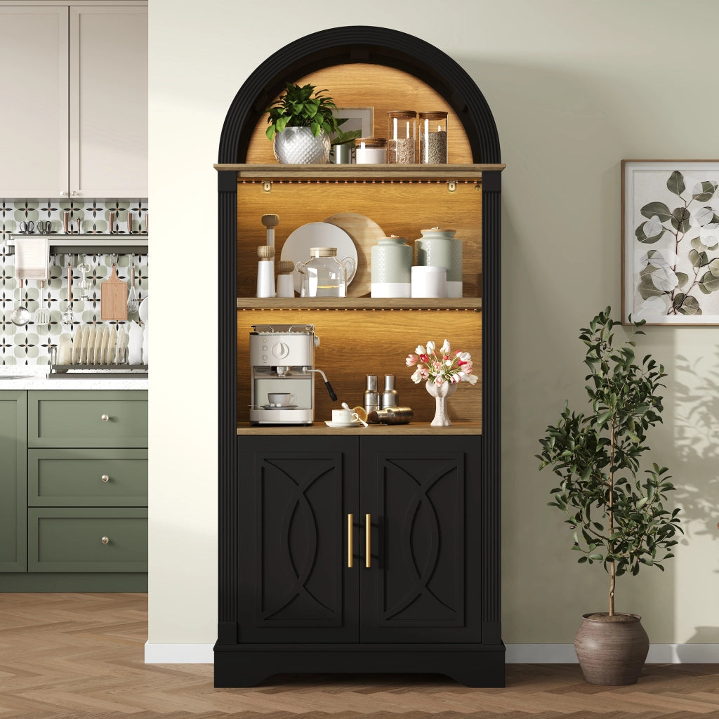Credenza con 3 vani e ripiano regolabile; LED - per cucina - 76.2×40.1×180 cm - nero