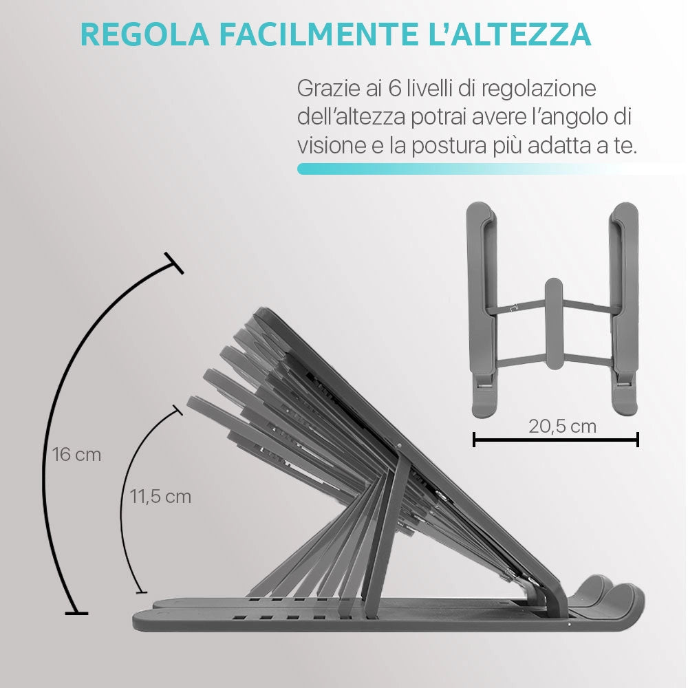 Supporto PC Portatile e Tablet 6 Livelli Regolabili