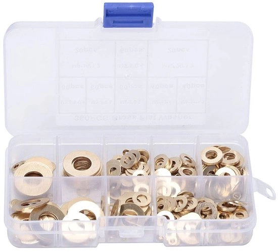 Raccordi di chiusura 360 pezzi - Raccordi in ottone - Resistenti all'ossidazione - Adegui - Adegui - Impermeabilizzanti - Scatola di plastica con scomparti - Lavastoviglie