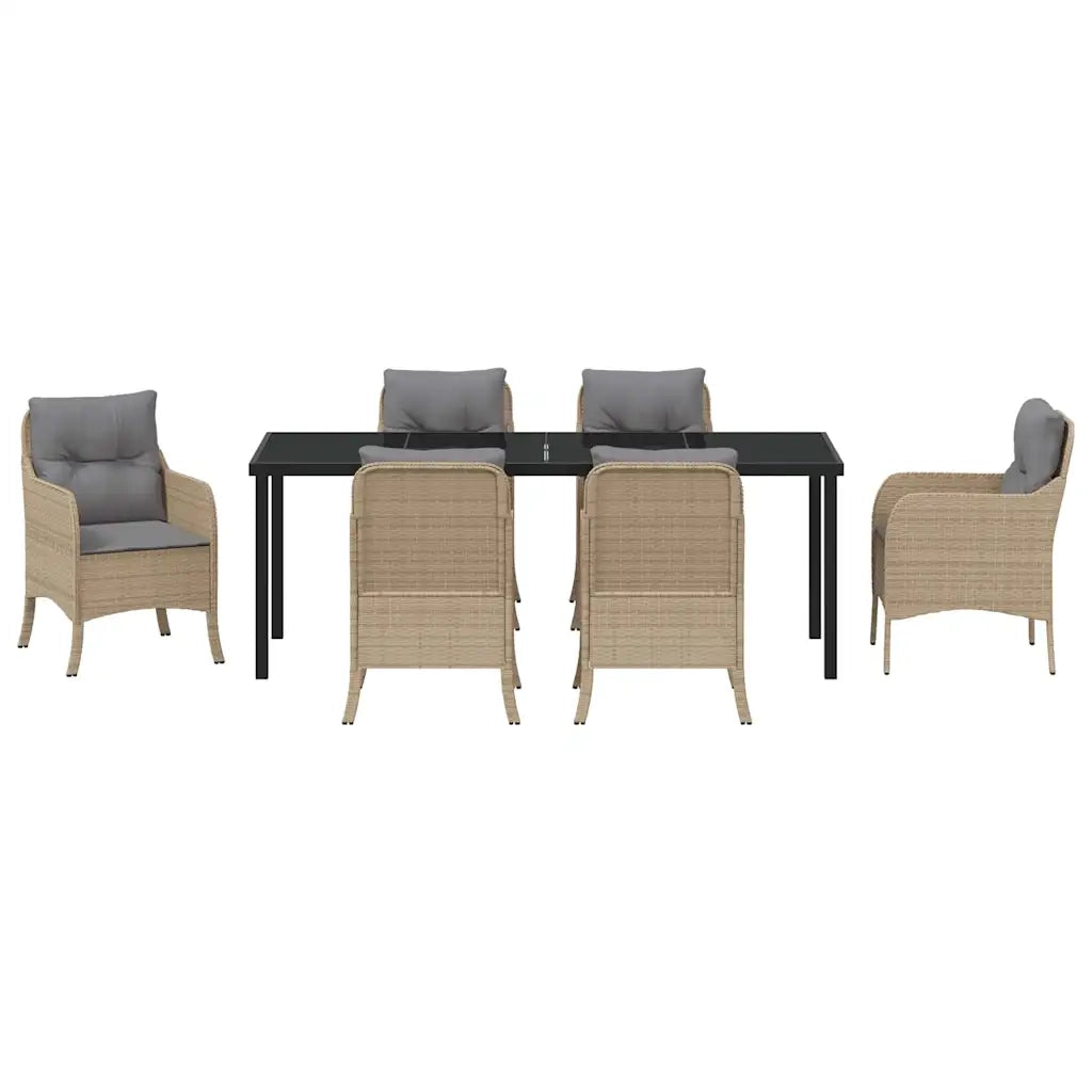 Set da Pranzo per Giardino con cuscino 7 pcs Beige polyrattan 3380181