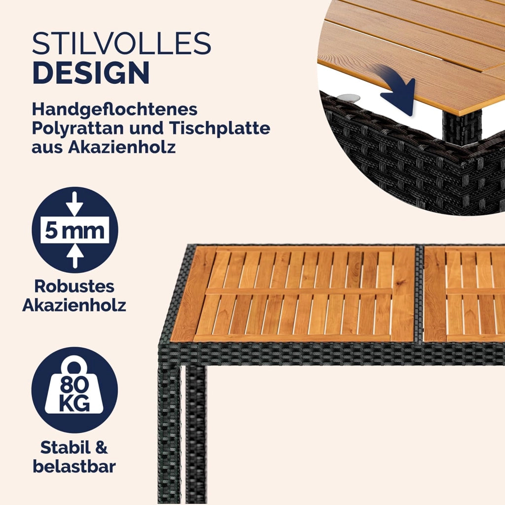 ® Mobili da Giardino Polyrattan 8 Sedie Impilabili 190x90cm Tavolo in Legno d'Acacia Salottino per Esterno