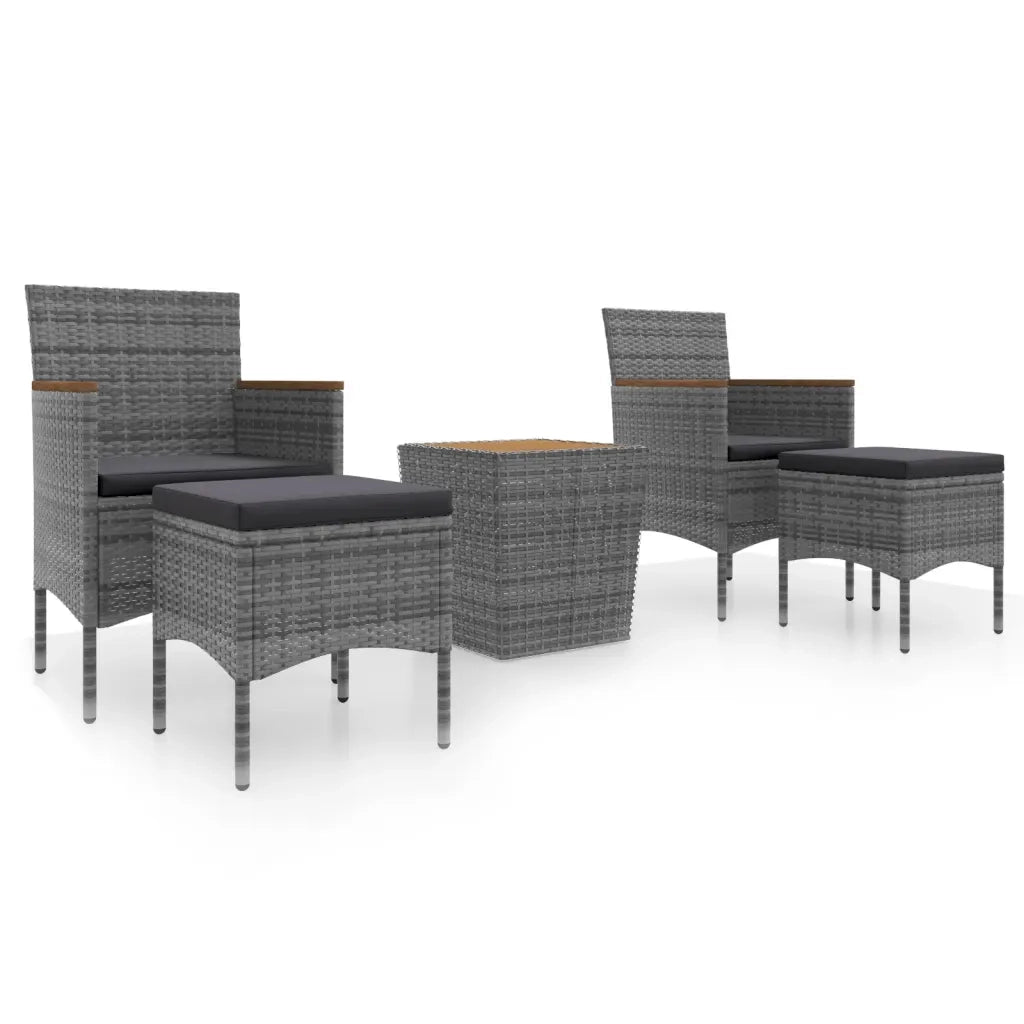 Set Bistrot Giardino 5 pz | Set Salotto da Giardino Polyrattan e Massello Acacia Grigio