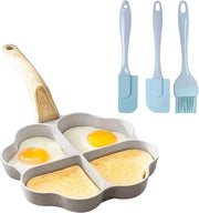 Piastra per omelette a forma di cuore 4-ga, con trattamento antiaderente e maniglia in legno - inclusa 3 spugne per cucchiaio in silicone - piastra elettrica e a gas - bianca
