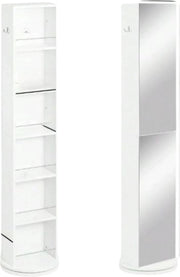 Cassa di Magazzino Alta con Specchio - MDF - Bianco - 30x17.5x169.5 cm - Design Funzionale