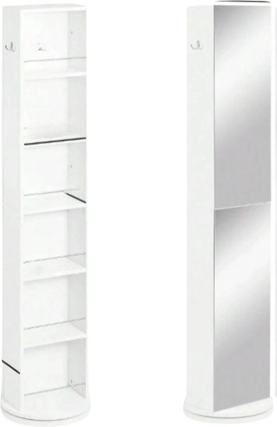 Cassa di Magazzino Alta con Specchio - MDF - Bianco - 30x17.5x169.5 cm - Design Funzionale