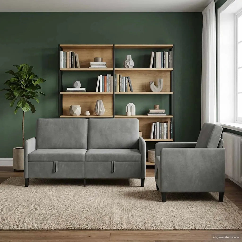 Set di Divani con Storage 2 pz Grigio Scuro Poliestere 3429219