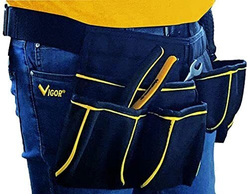 Vigor 40567-14 Aquila Tripla Borsa Portautensili in Tessuto 9 Tasche Gancio Portamartello Cintura Regolabile 60x25 cm