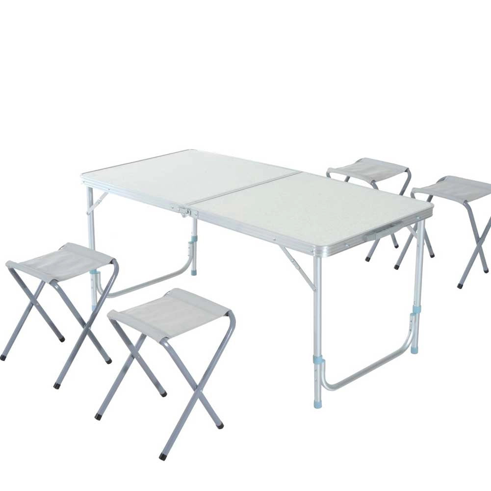 Tavolo Tavolino Pieghevole da Campeggio Picnic 120x60cm con 4 Sgabelli Alluminio