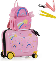 Valigia Cavalcabile per Bambini, 18" Valigia+ 12" Zaino,2 Pezzi, Trolley Bambini Bagaglio a Mano con Ruote Girevoli e Maniglia Retrattile, 2 Cingie Multiuso (Modello 10)