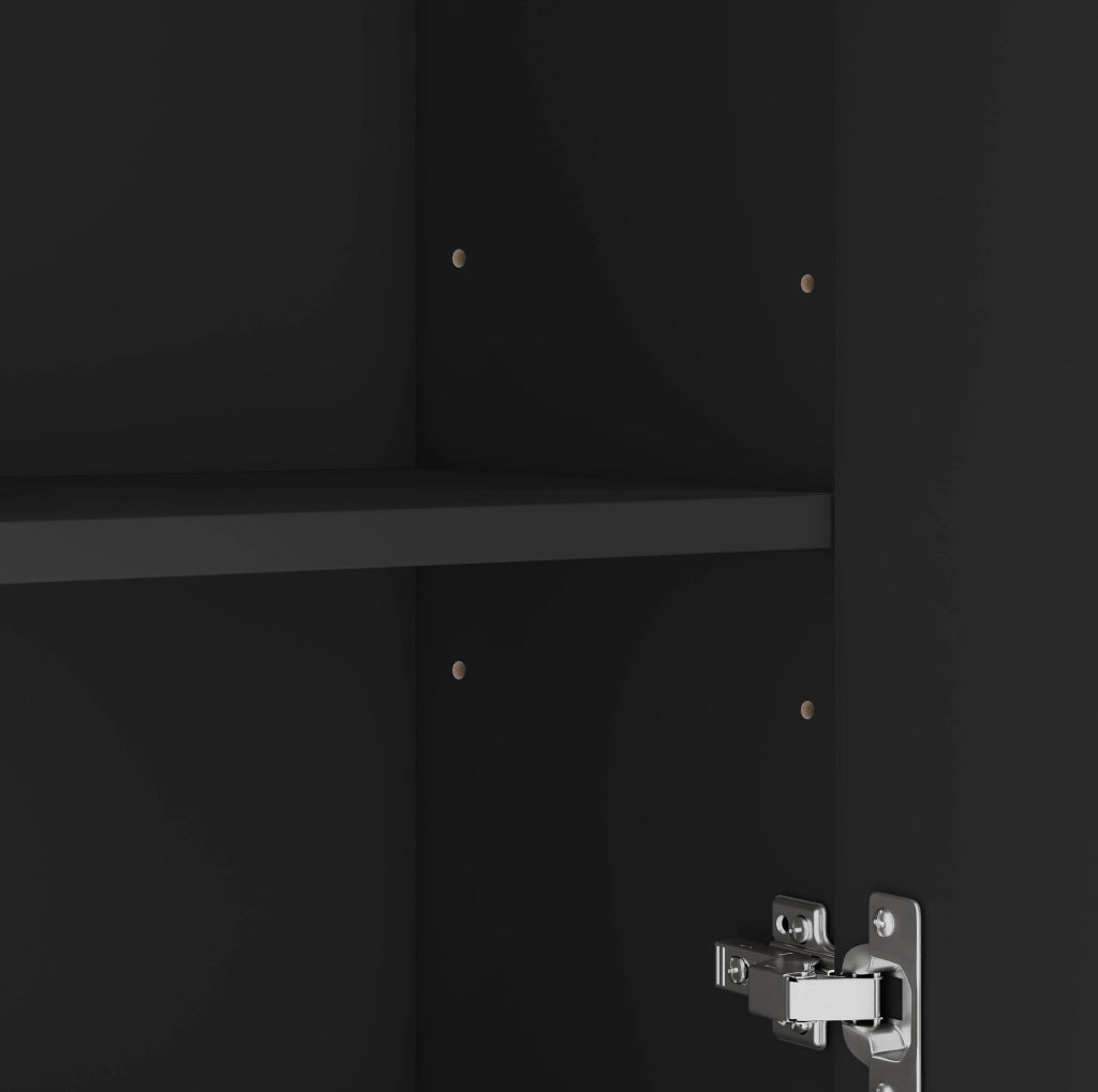 Colonna bagno 38x26x172;5 cm in MDF nero con 3 cassetti; vano chiuso e ripiani regolabili