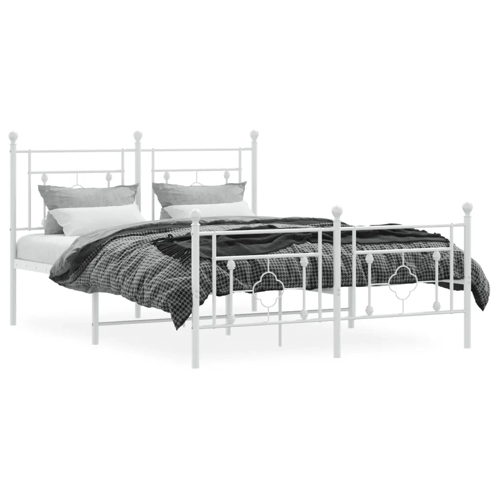 Letto matrimoniale | Letto per adulti | Giroletto con Testiera e Pediera Metallo Bianco 135x190 cm