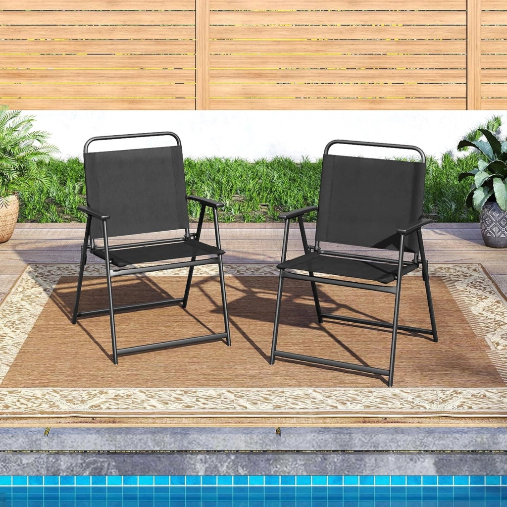 Set di 2 sedie pieghevoli da giardino portatili con schienale alto e braccioli, sedie da campeggio con telaio in metallo, per veranda, balcone