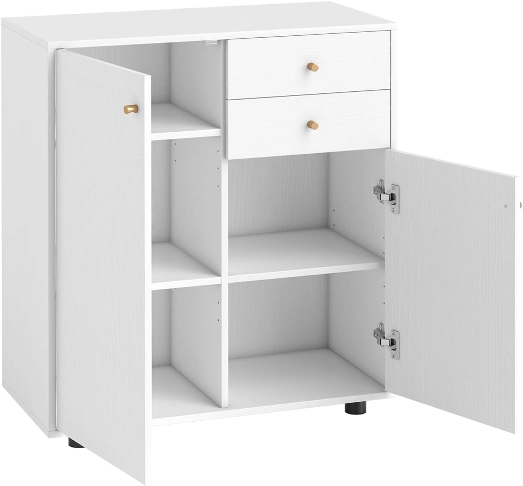 Armadietto da Cucina in Legno con 2 Cassetti e 3 Ripiani Regolabili, Credenza Sala da Pranzo e Soggiorno, 74 x 35 x 85,5 cm
