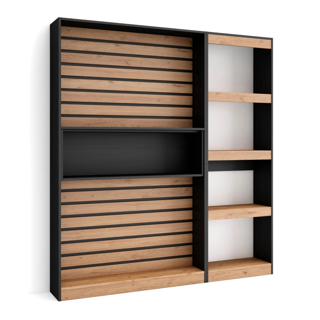 Libreria scaffale, 170x25x186cm, Soggiorno - Ufficio, Per libri, colore Rovere e nero RF2334