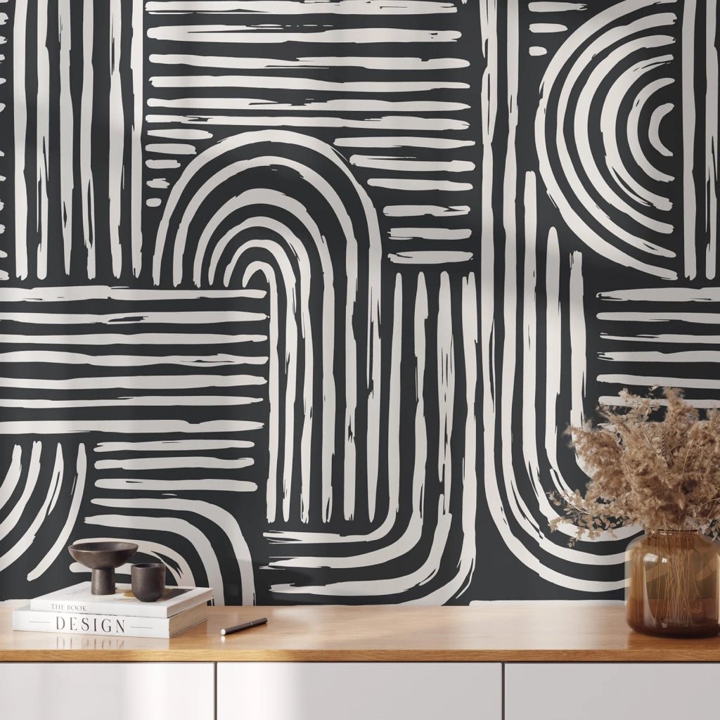 Carta da Parati Righe Nere Carta Vegana 250x200cm 5,5mq 