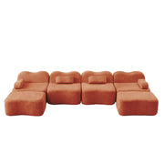 Divano angolare modulare a u 4 posti senza struttura con 2 pouf; schiuma 32D; velluto; arancione
