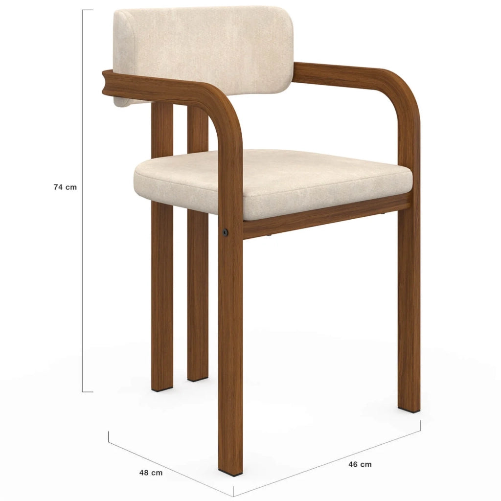 IDMarket - Set di 4 sedie da pranzo e poltroncine da tavolo ESMA in metallo effetto noce e tessuto di ciniglia beige con braccioli