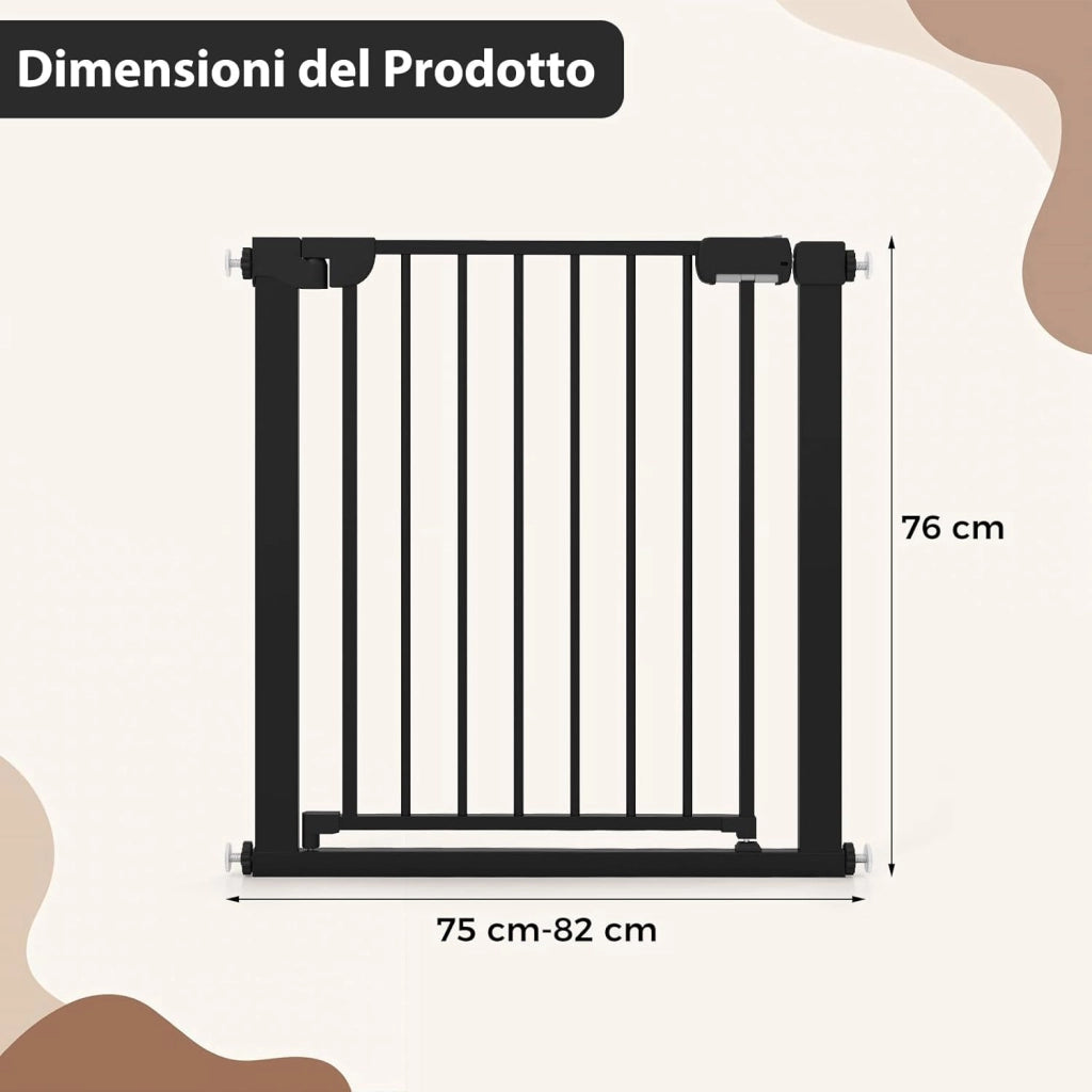 Cancelletto di Sicurezza per Bambini, con Sistema di Chiusura Automatica, Recinto Sicurezza Neonati Animali Domestici, per Porte 75-82 cm (Nero)