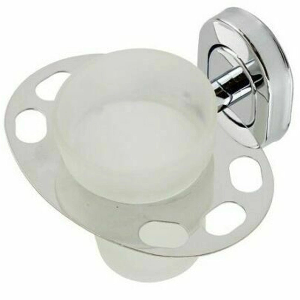 Trade Shop - Porta Spazzolino Dentifricio Con Bicchiere In Vetro Satinato Accessori Bagno -
