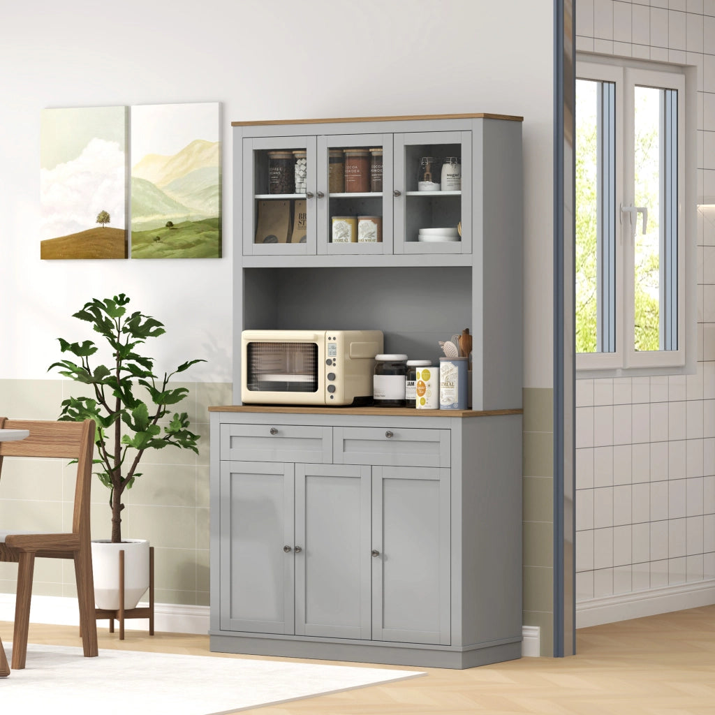 Armadio da Cucina con Ante in Vetro ¨C Zephmum ¨C Grigio 100x40x180 cm