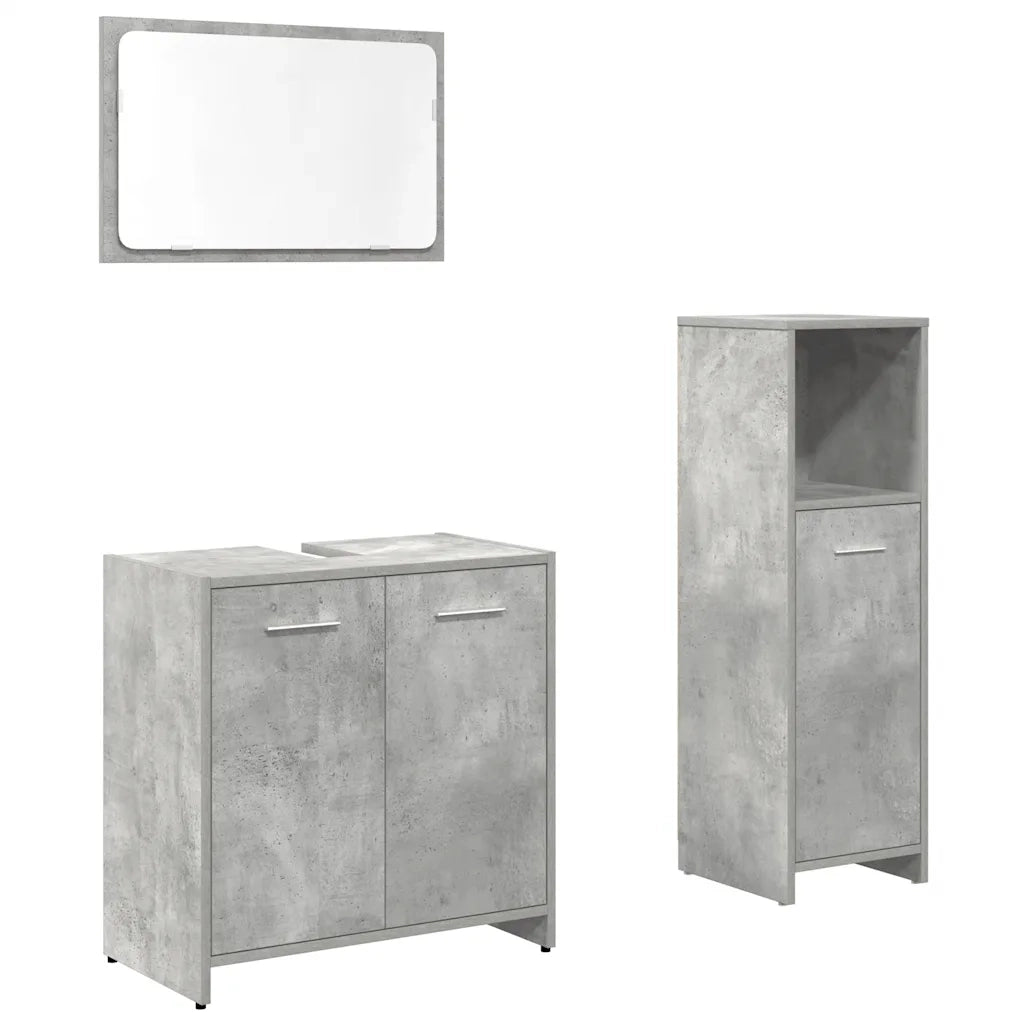 Set Mobili da Bagno 3 pz Grigio Cemento in Legno Multistrato