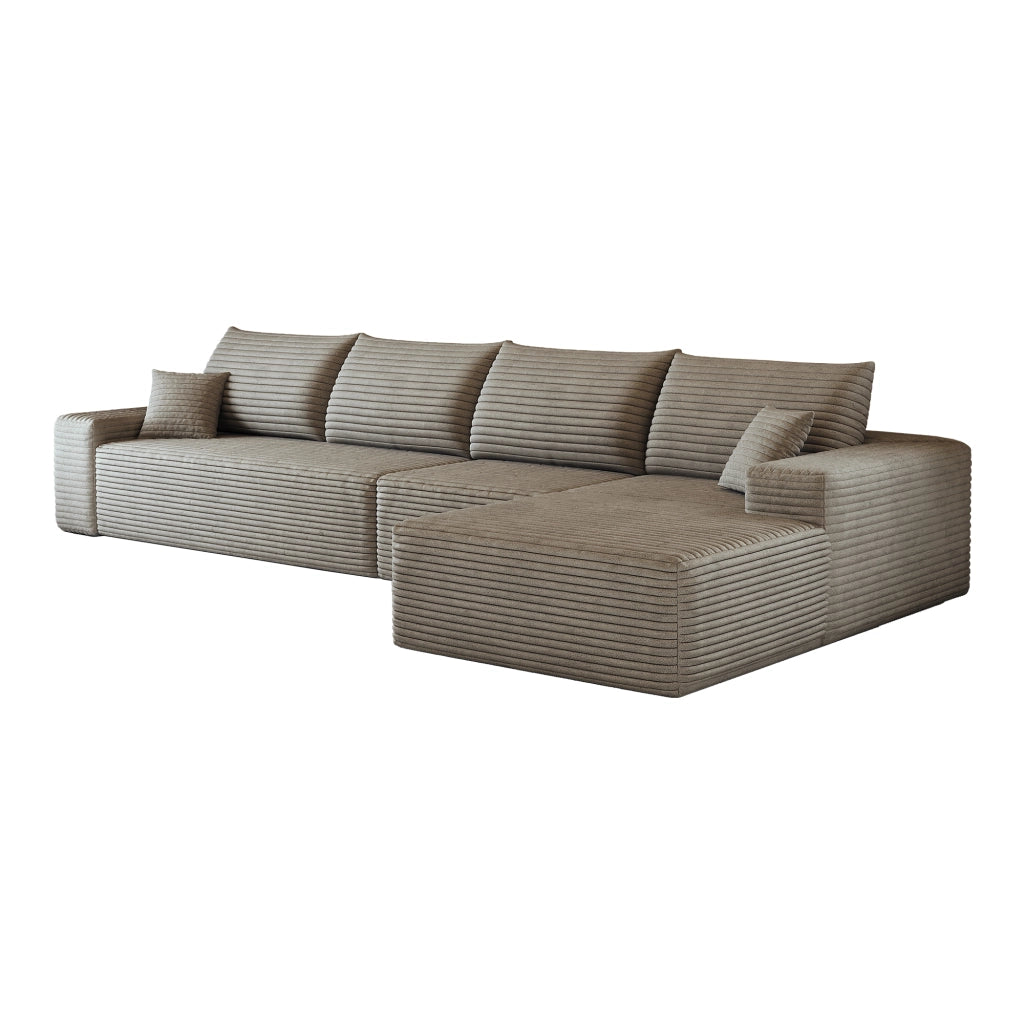 Divano angolare modulare - con schiuma ad alta elasticità e montaggio semplice - in tessuto a coste camel - 270 × 175 × 83 cm