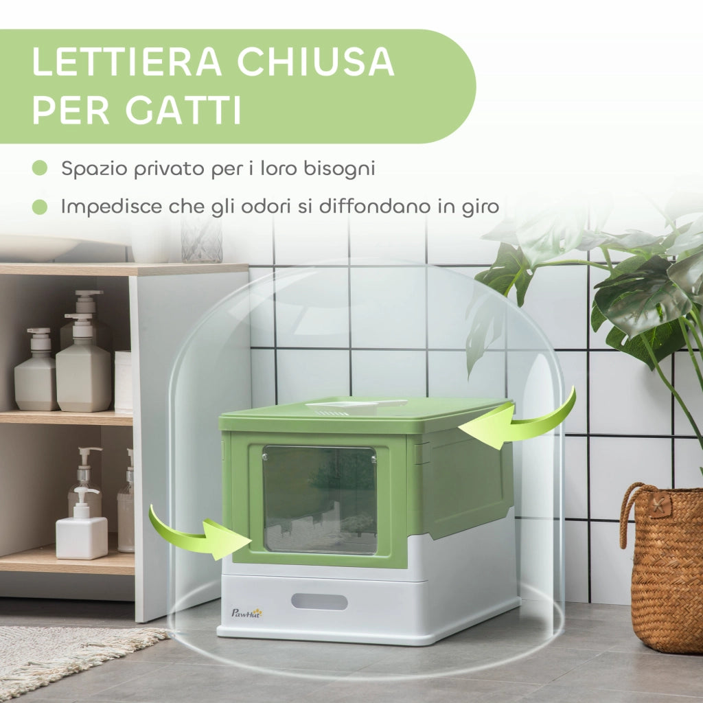 Lettiera per Gatti Chiusa con Paletta e Vassoio Estraibile ¨C Zephmum ¨C Verde Chiaro 47.5x35.5x36.7cm