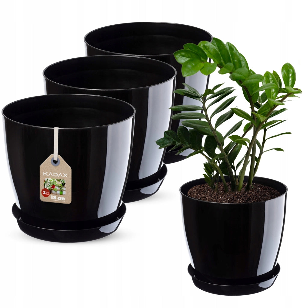 Vaso da fiori KADAX, fioriera, coperchio, 18 cm, supporto per fiori, plastica nera, 3 pezzi.