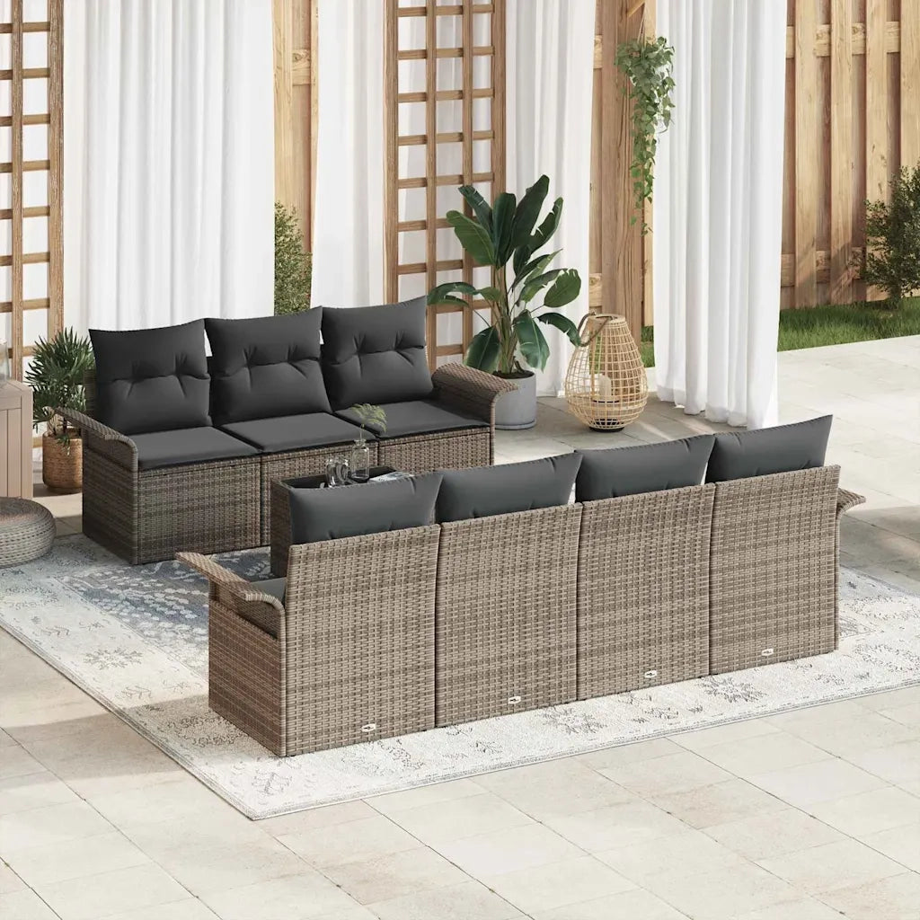 Set Divano da Giardino con cuscino 8 pcs Grigio polyrattan 3353938