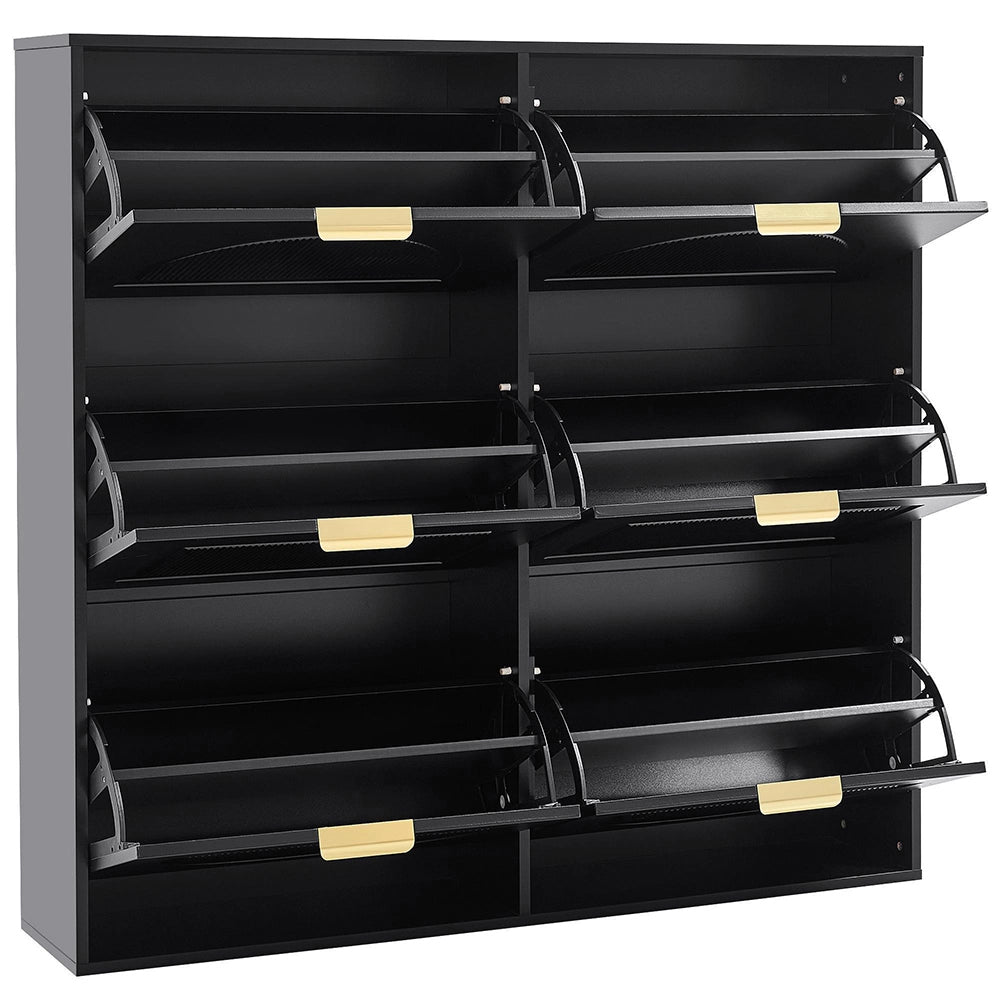 Armadio per scarpe moderno con 6 scomparti - Xylo - 118x115x25 cm - Nero - Ripiani indipendenti