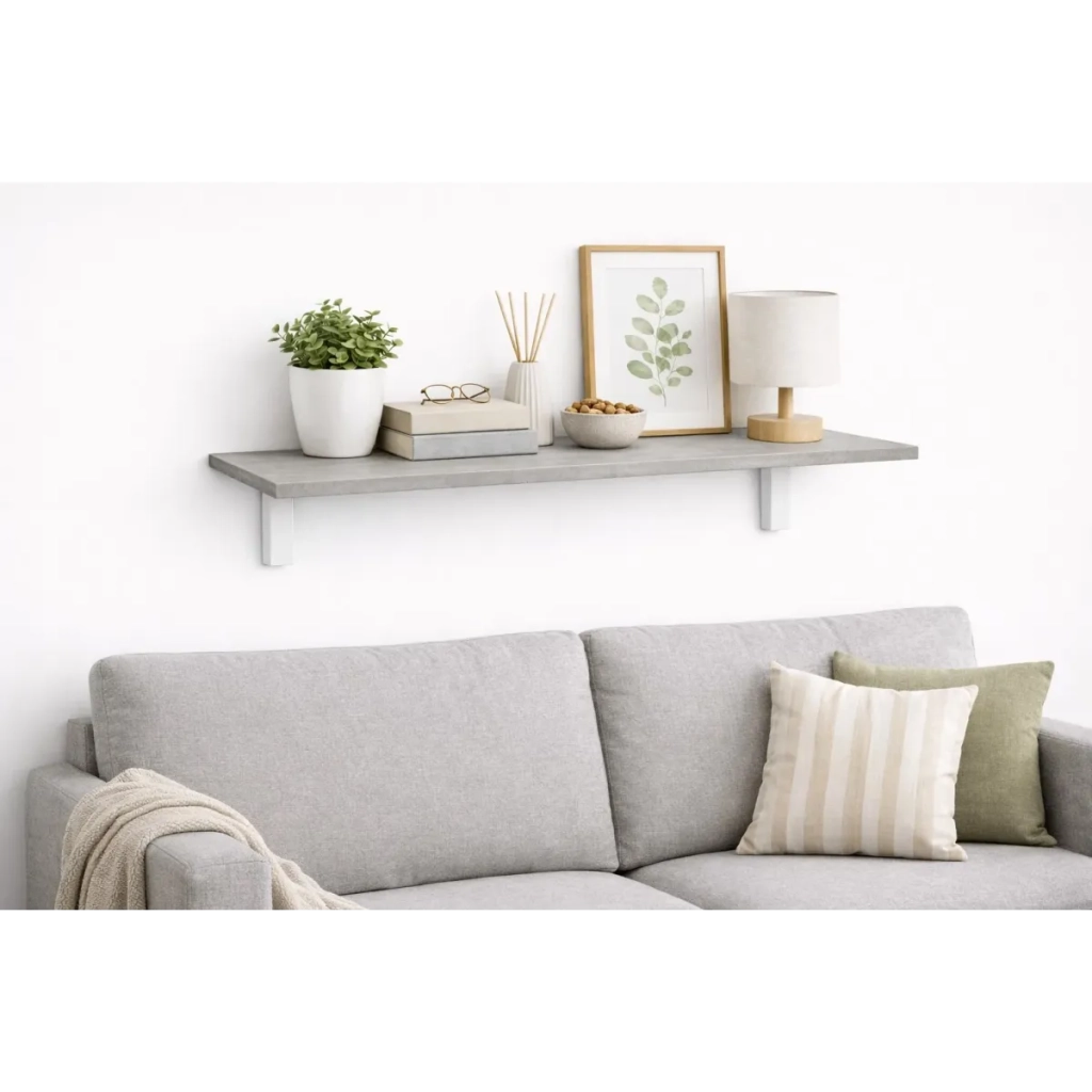 Mensola da Muro da appoggio in Legno nobilitato spessore 1,8 cm in colore Cemento 100x20 cm
