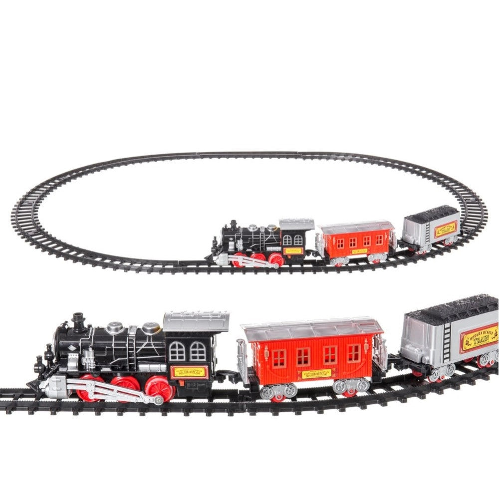 Trade Shop - Pista Treno Trenino Per Bambini 250cm Con Binari Locomotiva 2 Vagoni Luci Suoni -