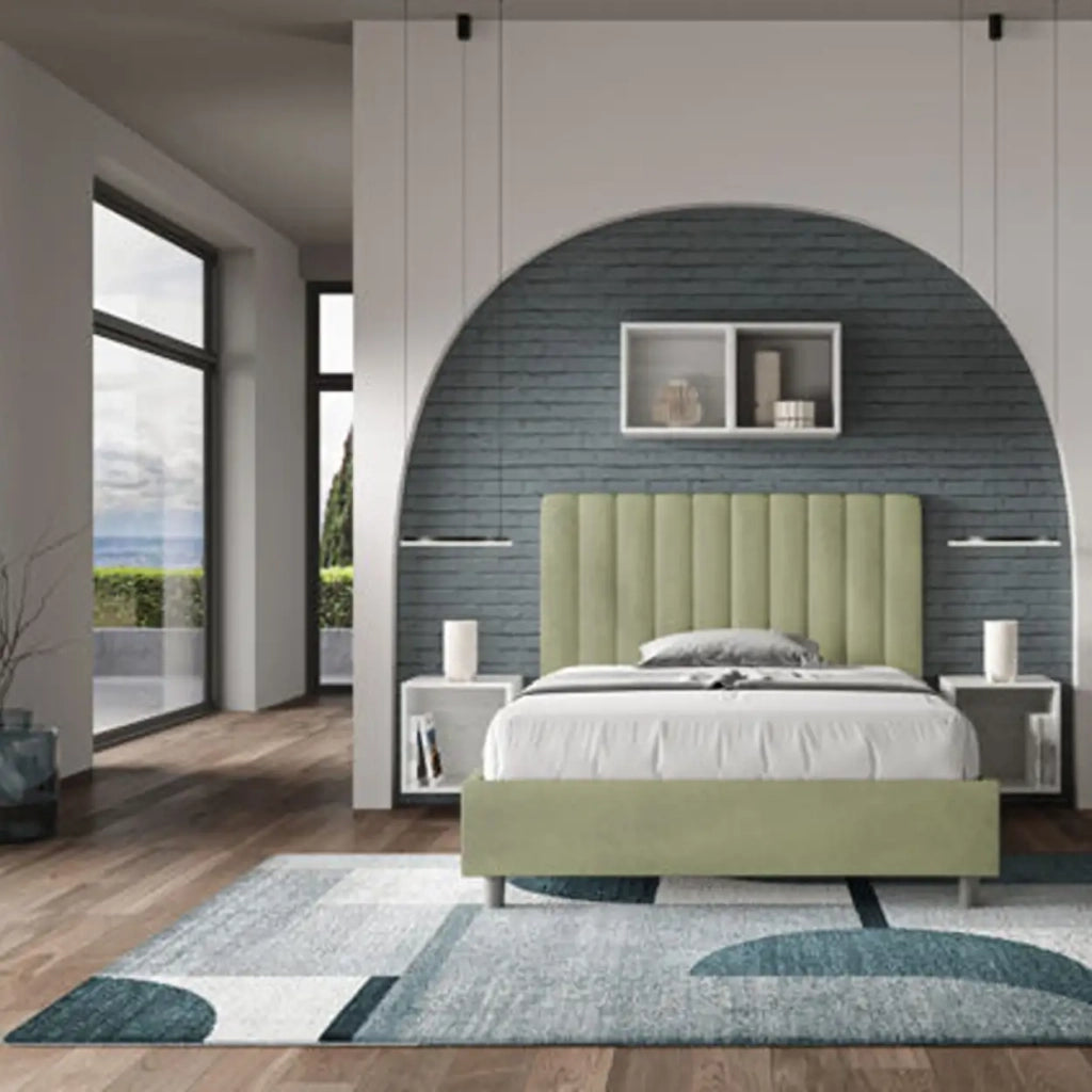 Letto una piazza e mezza contenitore imbottito 120x210 microfibra tè verde Agueda