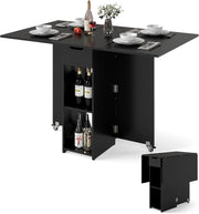 Tavolo da Pranzo Pieghevole, Tavolo Salvaspazio per 4-6 Persone con 2 Ripiani, Cassetto e Ruote a Freno, Tavolino Cucina per Cucina, Soggiorno e Ufficio, 120 x 72 x 75 cm (Nero)
