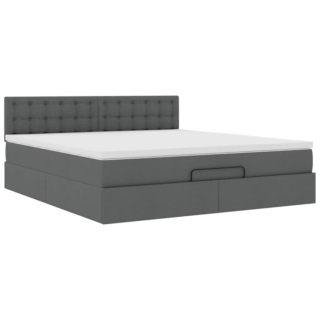Pouf Letto con Materasso e LED Grigio Scuro 180x200cm Tessuto 3312493