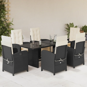 Set da Pranzo da Giardino 7 pz Nero con Cuscini in Polyrattan 3212486