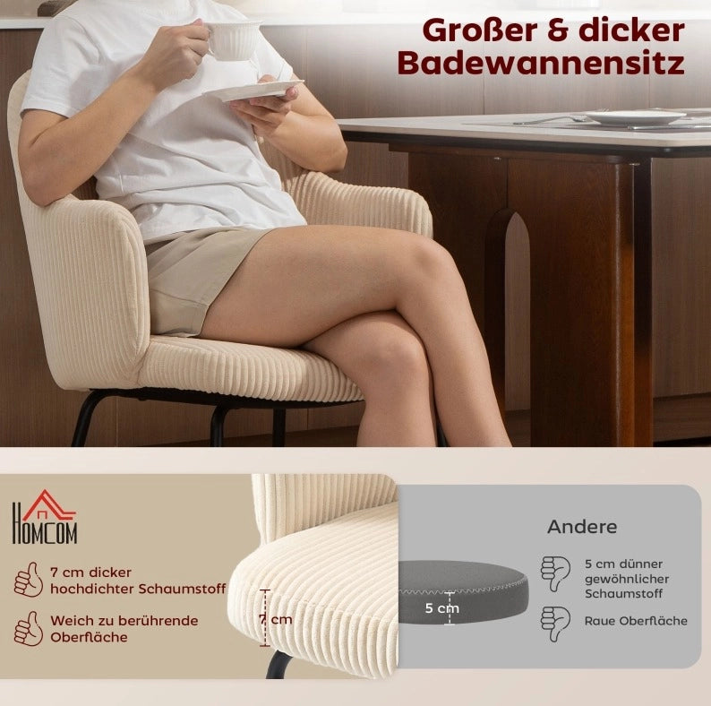 Sedia da pranzo 62,5 x 57 x 85,5 cm in tessuto a coste beige con braccioli