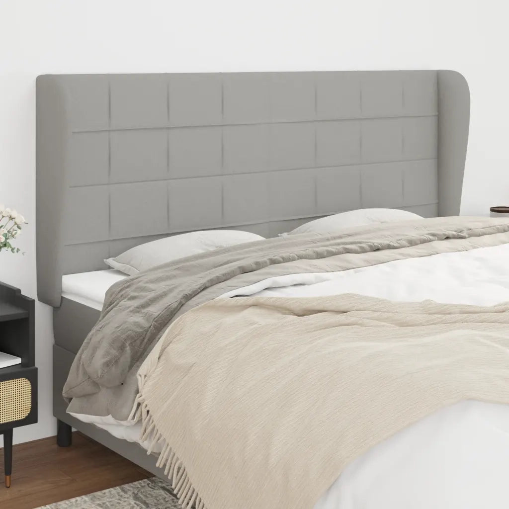 Testiera | Testata ad Orecchio Grigio Chiaro 203x23x118/128 cm in Tessuto