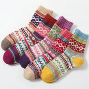 Calze da donna caldi, 5 pacchi, calze da donna calde a maglia di lana, stile retro, materiale di cotone soffice e spesso, calze da donna da notte, disponibili in diverse colori, adatto per la casa, per l'ufficio, per la scuola.