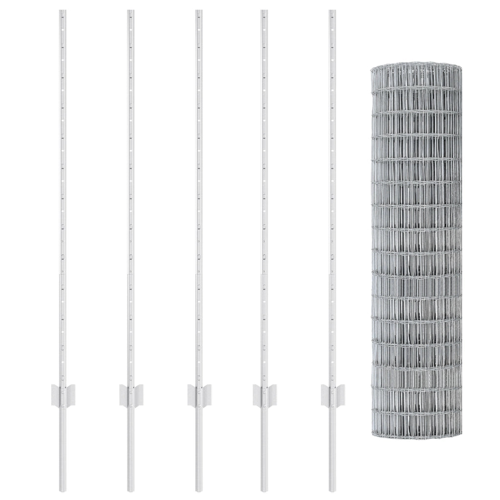 Recinzione Euro con 10 Pali Argento 1,2x10 m Acciaio