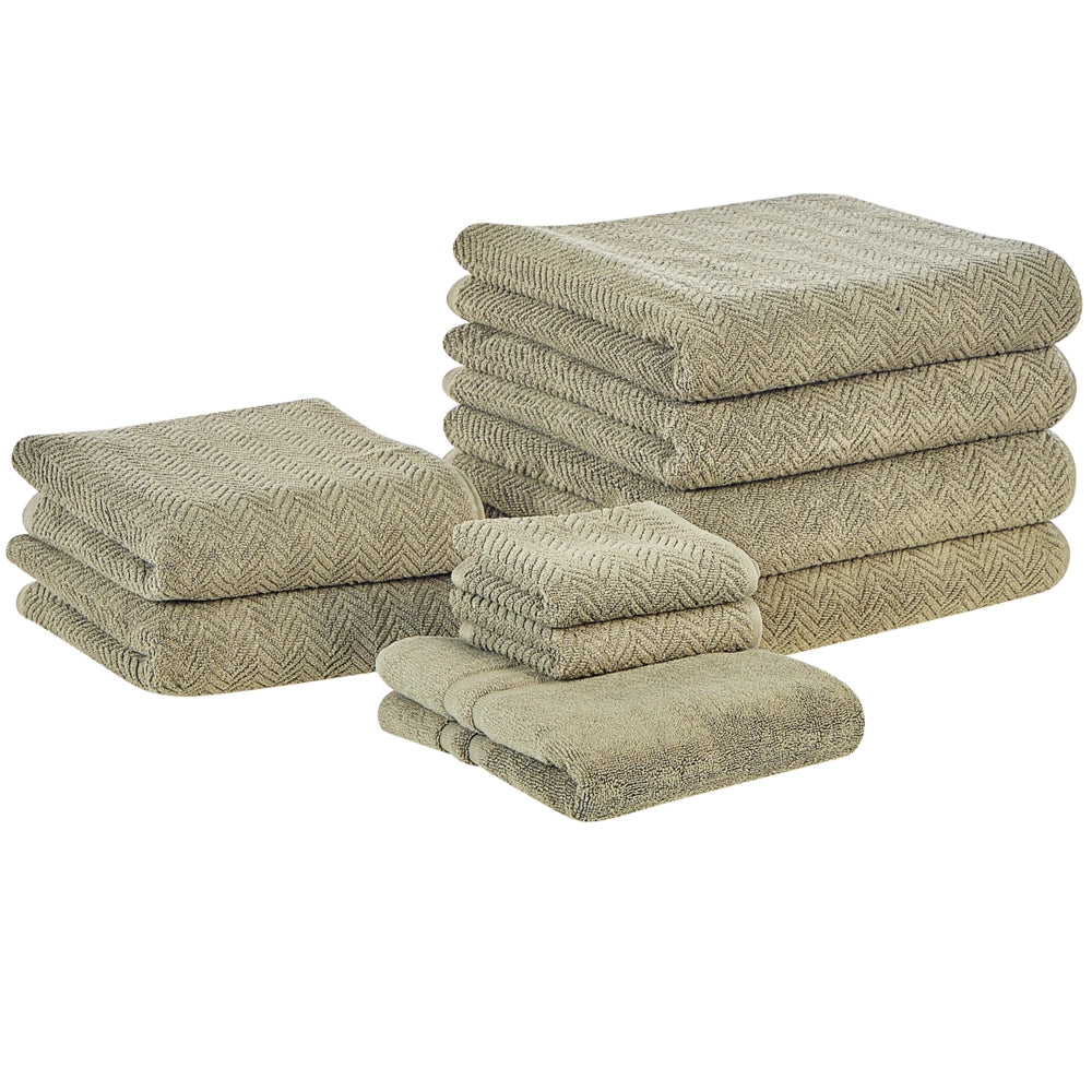 Set di 9 asciugamani in morbido cotone verde con motivo a spina di pesce stile varie dimensioni classico ospiti bagno
