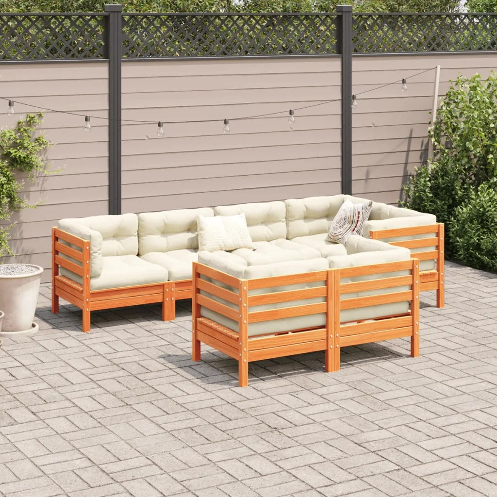 Set Divani Giardino 7 pz con Cuscini Marrone Cera Massello Pino 3299497