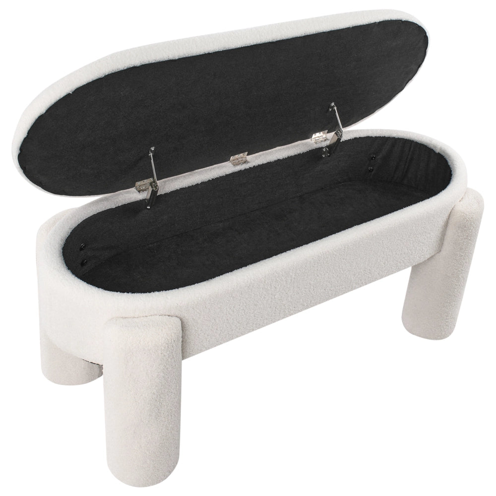 Panca da letto imbottita moderna con contenitore in tessuto bouclé bianco sporco mobili da soggiorno a tinta unita